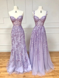 Simple Long Purple Lace Prom Dresses Evening Dress HZ1022