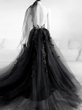 Black V Neck Backless Lace Prom Dresses 21th Birthday Outfits HZ1022