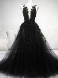Black V Neck Lace Formal Graduation Dresses Prom Dresses Evening Dress HZ1022