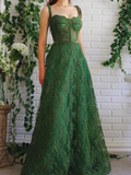 Green Lace Long Formal Graduation Dresses Birthday Outfits HZ1022