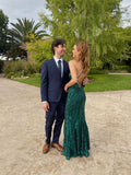 Mermaid Straps Green Sequin Long Prom Dresses Formal Dress HZ1022