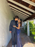 Simple Mermaid Navy Blue Long Prom Dresses Formal Dress HZ1022