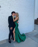 Simple Mermaid Dark Green Lace Long Prom Dresses Formal Dress HZ1022