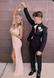 Shiny Mermaid Pink Slit Long Prom Dresses Formal Dress HZ1022