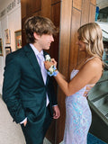 Elegant Mermaid Sequin Backless Long Prom Dresses Formal Dress HZ1022