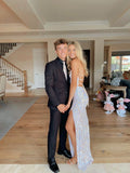 Elegant Mermaid Sequin Backless Long Prom Dresses Formal Dress HZ1022