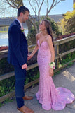 Elegant Mermaid Sequin Pink Long Prom Dresses Formal Dress HZ1022