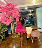 Sexy Sheath Strapless Pink Short Homecoming Dress HZ1022