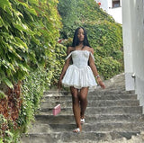 Sexy A line Off The Shoulder White Lace Short Homecoming Dress HZ1022