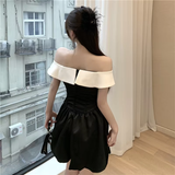 Sexy A line Off The Shoulder Black Short Homecoming Dress HZ1022