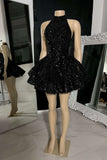 Classic High Neck Sequins Appliques Short Homecoming Dress For Black Women Birthday Outfits HZ1022