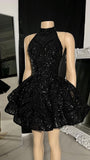 Classic High Neck Sequins Appliques Short Homecoming Dress For Black Women Birthday Outfits HZ1022