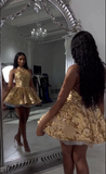 Cute A line Halter Sequin Short Gold Homecoming Dress HZ1022