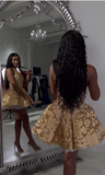 Cute A line Halter Sequin Short Gold Homecoming Dress HZ1022