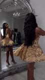 Cute A line Halter Sequin Short Gold Homecoming Dress HZ1022