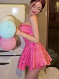 Sexy A line Strapless Short Pink Homecoming Dress HZ1022