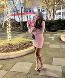 Sexy Sheath Scoop Neckline Short Pink Homecoming Dress HZ1022
