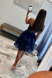 Off the Shoulder Sheer Corset Tiered Ruffles Homecoming Dress HZ1022