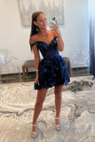 Off the Shoulder Sheer Corset Tiered Ruffles Homecoming Dress HZ1022