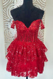 Off the Shoulder Sheer Corset Tiered Ruffles Homecoming Dress HZ1022