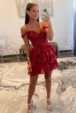 Off the Shoulder Sheer Corset Tiered Ruffles Homecoming Dress HZ1022