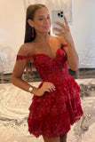 Off the Shoulder Sheer Corset Tiered Ruffles Homecoming Dress HZ1022