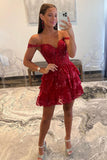 Off the Shoulder Sheer Corset Tiered Ruffles Homecoming Dress HZ1022