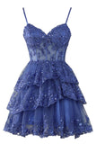 Sexy A Line Lace Short Navy Blue Homecoming Dress HZ1022