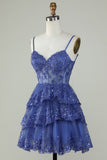 Sexy A Line Lace Short Navy Blue Homecoming Dress HZ1022