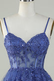 Sexy A Line Lace Short Navy Blue Homecoming Dress HZ1022