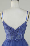 Sexy A Line Lace Short Navy Blue Homecoming Dress HZ1022