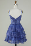Sexy A Line Lace Short Navy Blue Homecoming Dress HZ1022