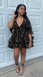 Simple A line Straps Tiered Ruffles Black Homecoming Dress HZ1022