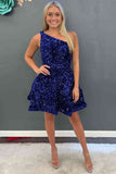 Simple A line Short Royal Blue Sequins Homecoming Dress HZ1022