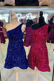 Simple A line Short Royal Blue Sequins Homecoming Dress HZ1022