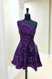 Simple A line Short Royal Blue Sequins Homecoming Dress HZ1022
