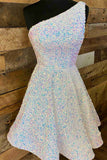 Simple A line Short Royal Blue Sequins Homecoming Dress HZ1022