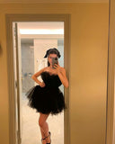 Simple A-Line Black Strapless Tulle Multi-Layered Homecoming Dress HZ1022