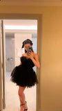 Simple A-Line Black Strapless Tulle Multi-Layered Homecoming Dress HZ1022