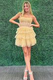 Simple A-Line Black Sequins Multi-Layered Homecoming Dress HZ1022