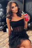 Simple A-Line Black Sequins Multi-Layered Homecoming Dress HZ1022
