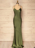 Spaghetti Straps Olive Green Sheath Prom Dresses Prom Dress HZ1022