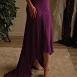 Beautiful Sheath Spaghetti Straps Grape Chiffon Prom Dress With Beads HZ1022
