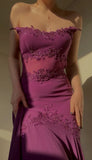 Beautiful Sheath Spaghetti Straps Grape Chiffon Prom Dress With Beads HZ1022