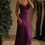 Beautiful Sheath Spaghetti Straps Grape Chiffon Prom Dress With Beads HZ1022