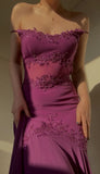 Beautiful Sheath Spaghetti Straps Grape Chiffon Prom Dress With Beads HZ1022