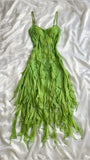 Beautiful A Line Spaghetti Straps Green Chiffon Prom Dress With Ruffles HZ1022