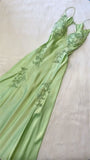 Chic Mermaid Spaghetti Straps Pink Satin Evening Dress Long Prom Dresses HZ1022