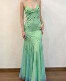 Beautiful Mermaid Spaghetti Straps Mint Green Long Prom Dresses Evening Gowns HZ1022
