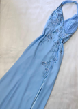 Pretty A Line Halter Blue Slit Chiffon Prom Dresses Long Evening Gowns HZ1022